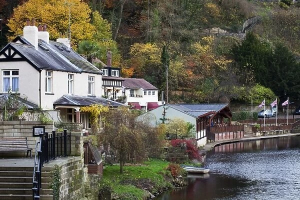 Waterside in autumn at Knaresborough, North Yorkshire, Yorkshire, England, United Kingdom, europe