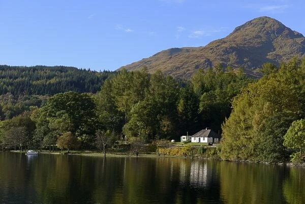 Waterside cottage, Inveruglas, Loch Lomond, Stirling, Scotland, United Kingdom, Europe