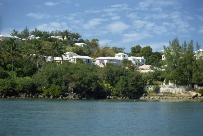 Framed Print : Waterside homes, Bermuda, Atlantic Ocean, Central America