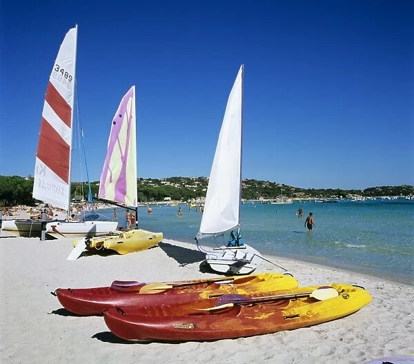 Watersports on beach, Plage de Santa Giulia, southeast coast, Corsica, France, Mediterranean, Europe
