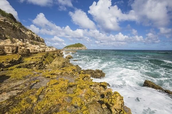 The waves of the Caribbean Sea crashing on the cliffs, Half Moon Bay, Antigua and Barbuda