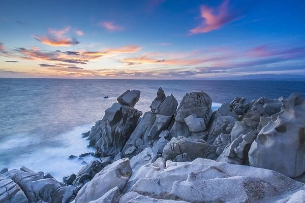 Waves crashing on the rocks of the Capo Testa Peninsula, by Santa Teresa di Gallura, Sardinia, Italy, Mediterranean, Europe