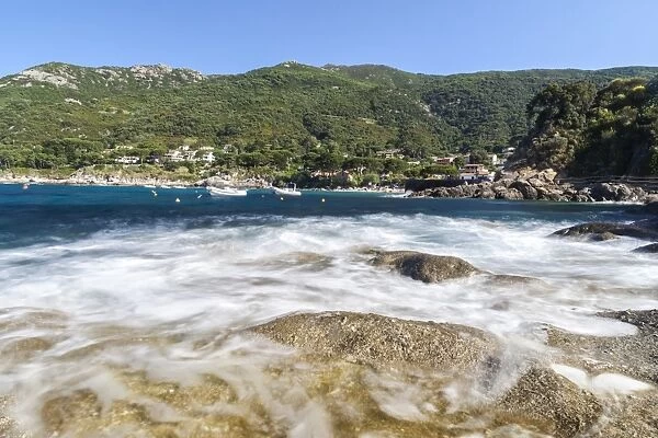 Waves crashing on rocks, Pomonte Beach, Marciana, Elba Island, Livorno Province, Tuscany