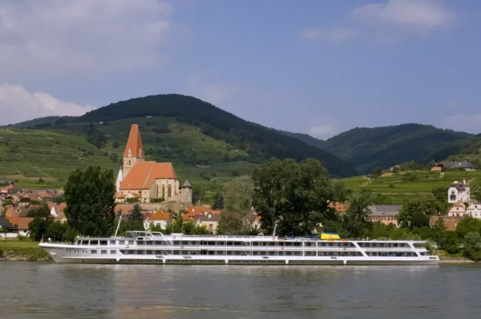 Framed Print : Weissenkirchen pfarrkirche and vineyards, Wachau, UNESCO World Heritage Site