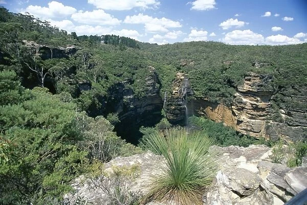 The Wentworth Falls, 300m high, on the great cliff face in the Blue Mountains