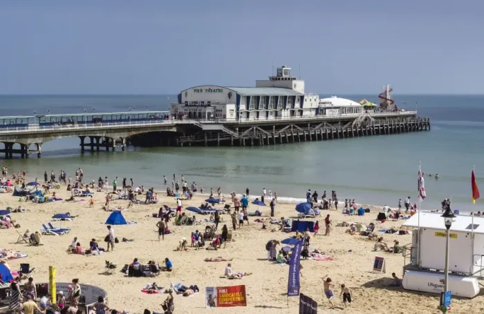 Framed Print : West Beach and Pier with calm sea, Bournemouth, Dorset, England, United Kingdom, Europe Framed Print : West Beach and Pier with calm sea, Bournemouth, Dorset, England, United Kingdom, Europe