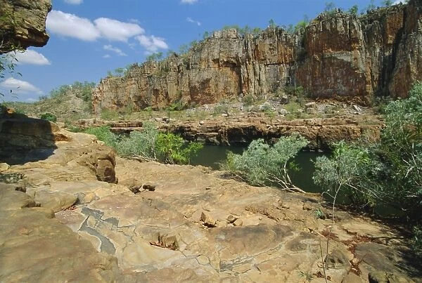 Western end of Katherine Gorge where Katherine River cuts through sandstone plateau at The Top End, Nitmiluk National Park, Northern
