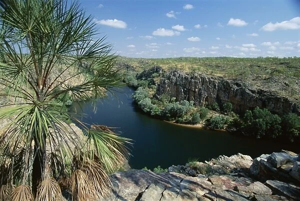 The western end of Katherine Gorge in Nitmiluk National Park, where Katherine River cuts through a sandstone plateau, The Top End, Northern Territory