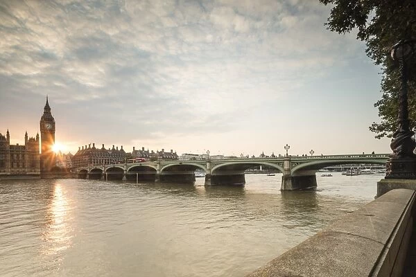 Westminster Bridge on River Thames with Big Ben and Palace of Westminster in the