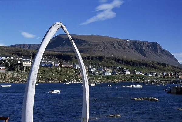 Whale bone arch on village harbour