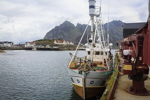 Whale fishing boat, Henningsvaer, Lofoten Islands, Arctic, Norway, Scandinavia, Europe