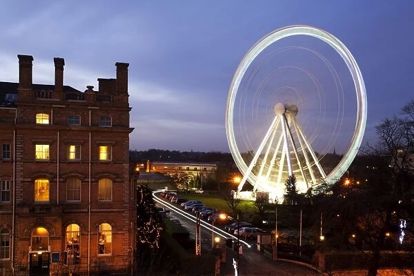 The Wheel of York and Royal York Hotel at dusk, York, Yorkshire, England, United Kingdom, Europe