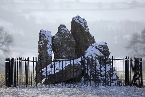 The Whispering Knights in snow, The Rollright Stones, near Chipping Norton, Cotswolds