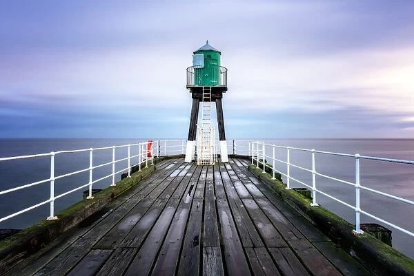 Whitby Pier at sunrise, Yorkshire, England, United Kingdom, Europe