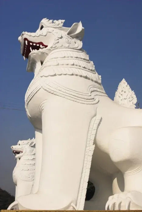 Framed Print : White carved lions guard entrance to Mandalay Hill, Mandalay, Myanmar (Burma), Asia Framed Print : White carved lions guard entrance to Mandalay Hill, Mandalay, Myanmar (Burma), Asia