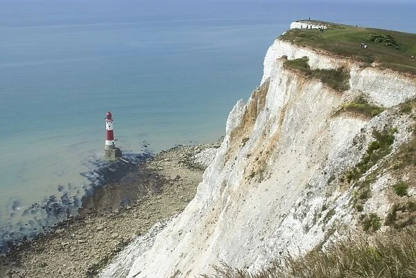 White chalk cliff and lighthouse, Beachy Head, Sussex, England, United Kingdom, Europe