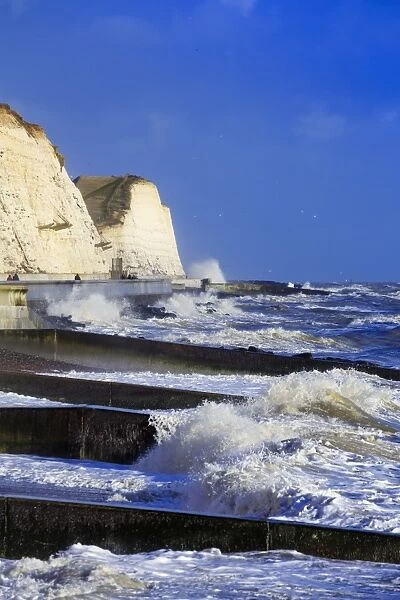 The white chalk cliffs at Peacehaven, near Brighton, East Sussex, England, United Kingdom