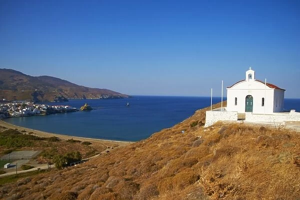 White chapel, Hora, Andros Island, Cyclades, Greek Islands, Greece, Europe