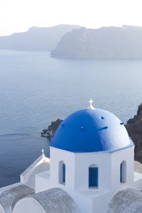 Framed Print : White church with blue dome overlooking the Caldera, Oia, Santorini, Cyclades Islands Framed Print : White church with blue dome overlooking the Caldera, Oia, Santorini, Cyclades Islands