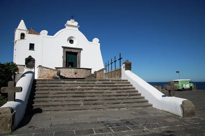 Framed Print : White church in Forio, Ischia, Phlegrean Islands, Gulf of Naples, Campania, Italy