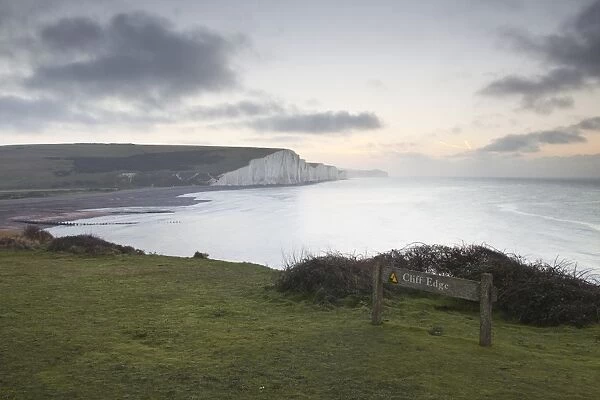 The white cliffs of the Seven Sisters in the South Downs National Park, East Sussex, England, United Kingdom, Europe