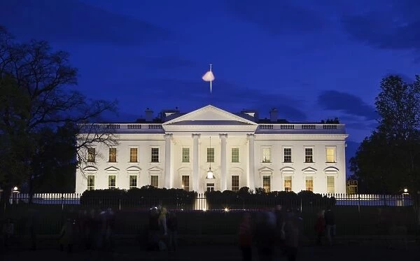 The White House at night with tourists, Washington D. C. United States of America, North America