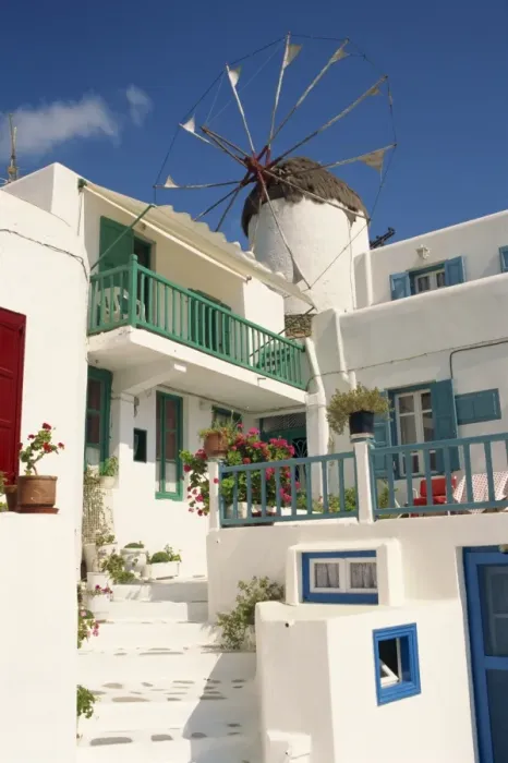 Framed Print : White house with windmill in the background on Mykonos Framed Print : White house with windmill in the background on Mykonos