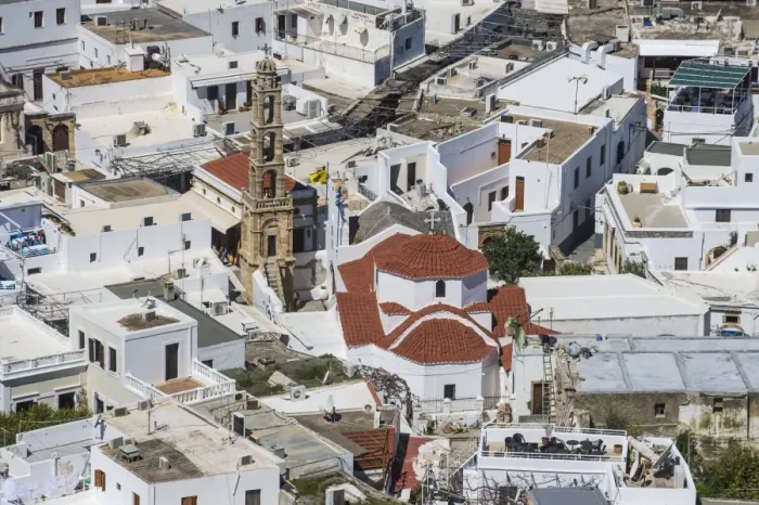 Framed Print : The white houses of the town of Lindos, Rhodes, Dodecanese Islands, Greek Islands Framed Print : The white houses of the town of Lindos, Rhodes, Dodecanese Islands, Greek Islands