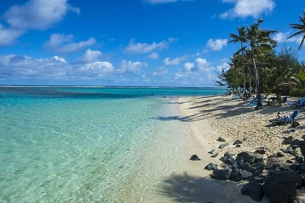 White sand beach and turquoise waters, Rarotonga and the Cook Islands, South Pacific