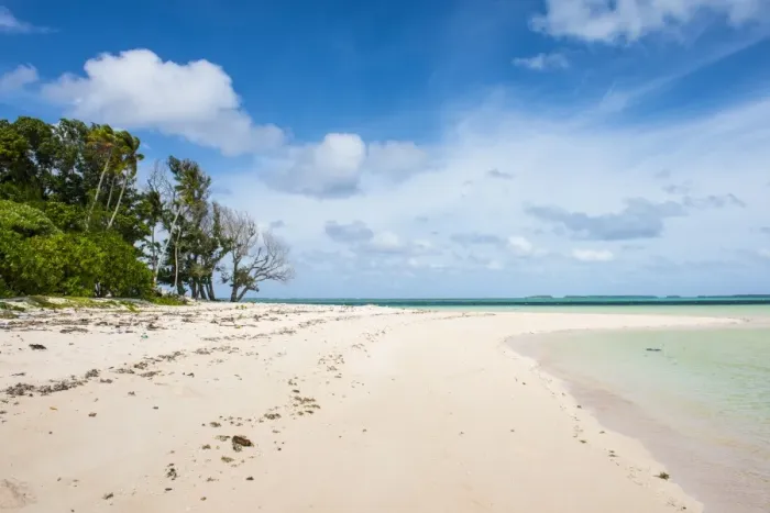 Framed Print : White sand and turquoise water at Laura (Lowrah) beach, Majuro atoll, Majuro, Marshall Islands