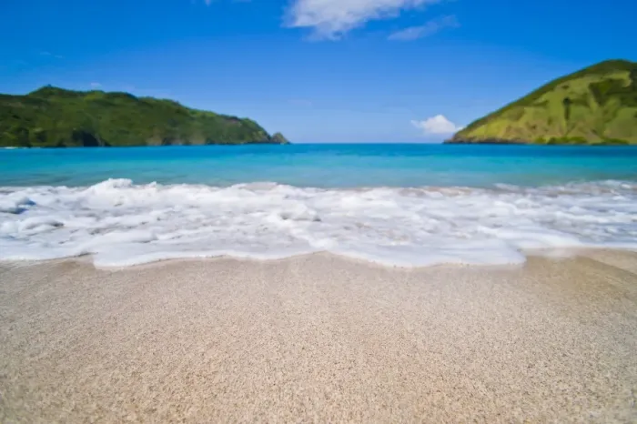 Framed Print : White sands, blue sea and blue sky at Mawun Beach in the South of Lombok, Indonesia, Southeast Asia, Asia Framed Print : White sands, blue sea and blue sky at Mawun Beach in the South of Lombok, Indonesia, Southeast Asia, Asia
