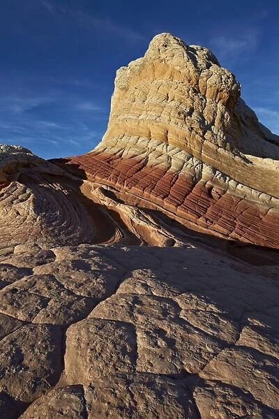 White, tan, and red sandstone butte, White Pocket, Vermilion Cliffs National Monument, Arizona, United States of America, North America