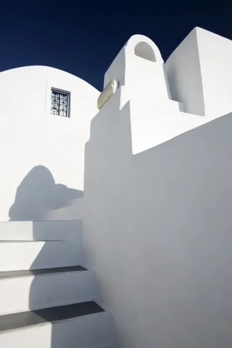 Framed Print : Whitewashed buildings against blue sky, Imerovigli, Santorini, Cyclades, Greek Islands