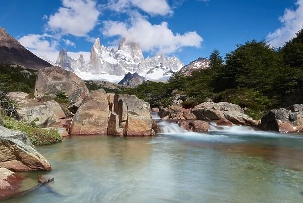 Wide angle long exposure landscape featuring Monte Fitz Roy in the background