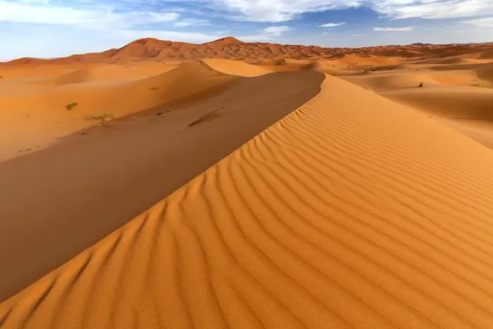 Framed Print : Wide angle view of the ripples and dunes of the Erg Chebbi Sand sea, part of
