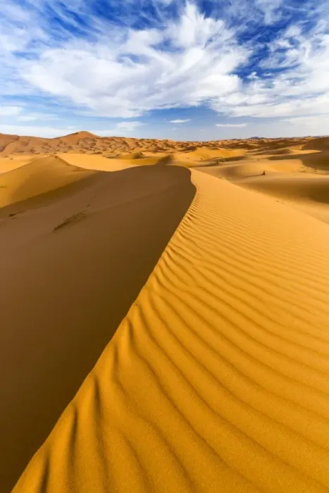 Framed Print : Wide angle view of the ripples and dunes of the Erg Chebbi Sand sea, part of