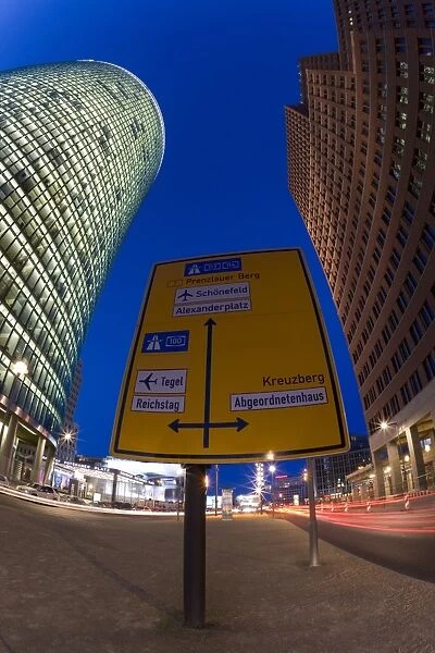 Wide angle view of street sign in new urban development