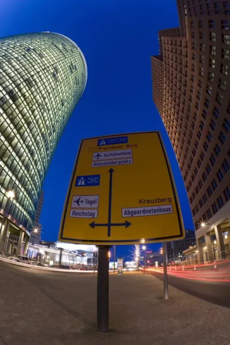 Framed Print : Wide angle view of street sign in new urban development Framed Print : Wide angle view of street sign in new urban development