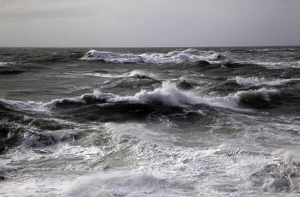 Wild winter seas off Mort Point, Devon, England, United Kingdom, Europe