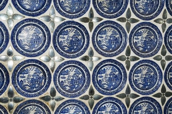 Willow pattern plates embedded in the walls of the Juna Mahal Fort