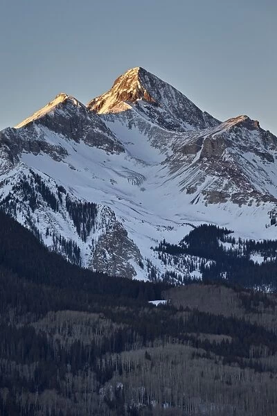 Wilson Peak in the winter at first light, Uncompahgre National Forest, Colorado, United States of America, North America