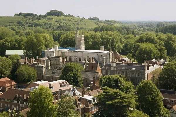 Winchester College from cathedral tower, Hampshire, England, United Kingdom, Europe