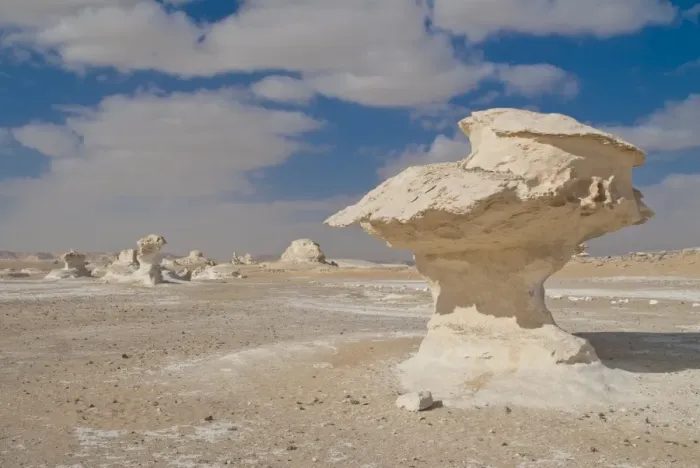 Framed Print : Wind-eroded sculptures of calcium rich rock, The White Desert near Bahariya Framed Print : Wind-eroded sculptures of calcium rich rock, The White Desert near Bahariya