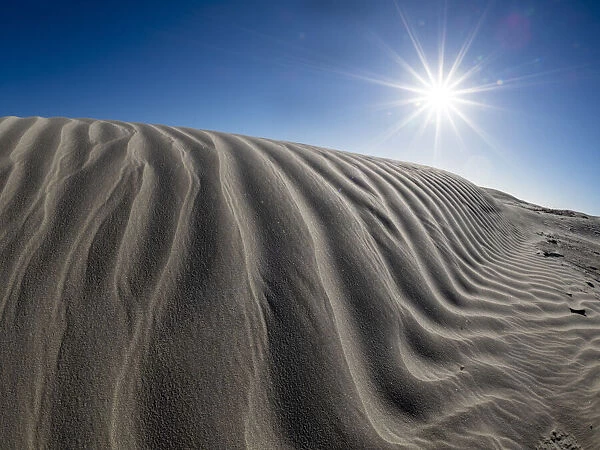 Wind swept barkhan sand dunes on the barrier island of Isla Magdalena