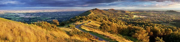 The winding footpath through the Malvern hills in autumn, Worcestershire, England