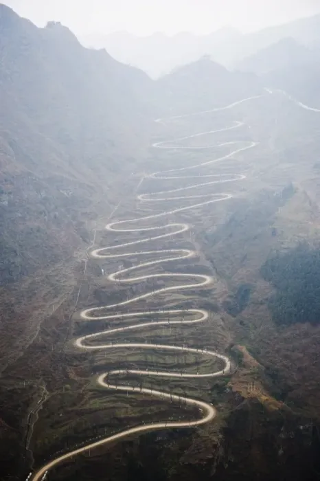 Framed Print : A winding mountain road, China, Asia Framed Print : A winding mountain road, China, Asia