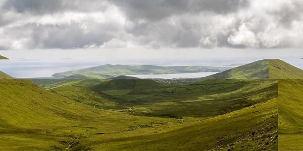 Winding road leading to pass, Connor Pass, Dingle Peninsula, County Kerry, Munster province