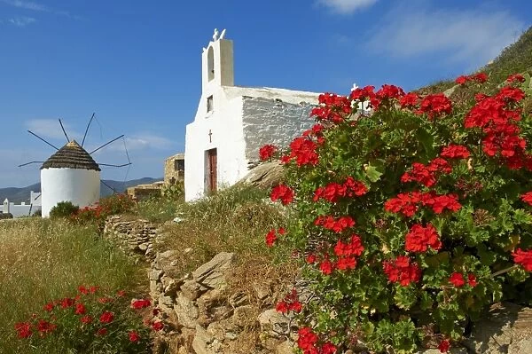 Windmill and Chora, Ios Island, Cyclades, Greek Islands, Greece, Europe