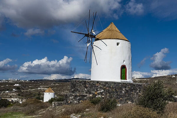 Windmill above Emporio, Santorini, Cyclades, Greek Islands, Greece, Europe