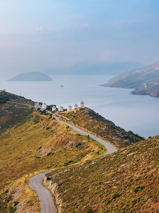 Framed Print : Windmills of Pandeli at sunrise, elevated view, Leros Island, Dodecanese, Greek Islands, Greece, Europe Framed Print : Windmills of Pandeli at sunrise, elevated view, Leros Island, Dodecanese, Greek Islands, Greece, Europe